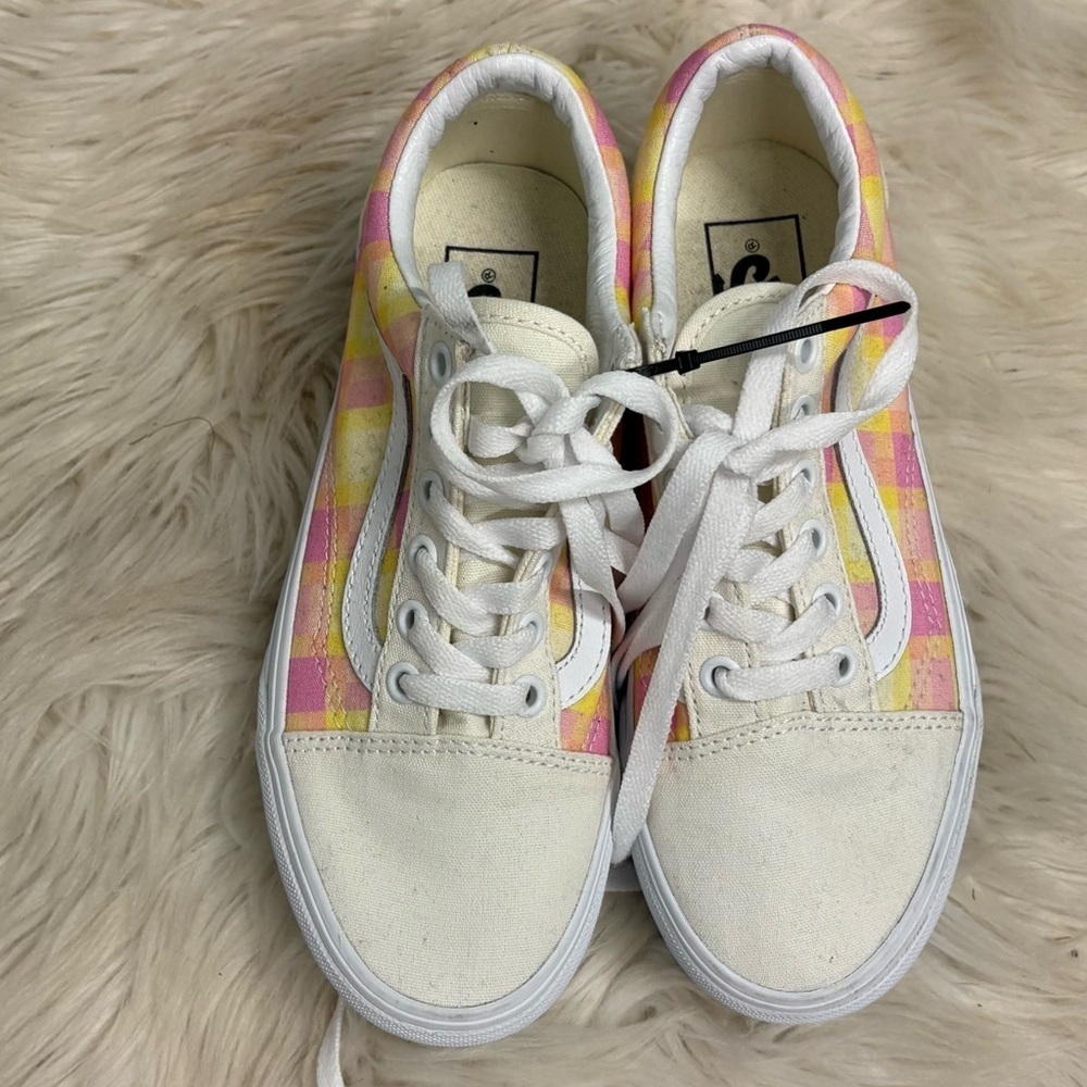 New Vans Women's OLD SKOOL STACKFORM PASTEL PICNIC PINK PLAID SNEAKERS 5 or 3.5 - Picture 2 of 8